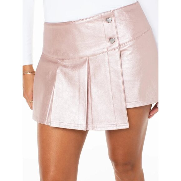 Celebrity Pink Dresses & Skirts - Celebrity Pink Women Faux Leather Pleated Skort, Size L, Metallic Pink, Mini